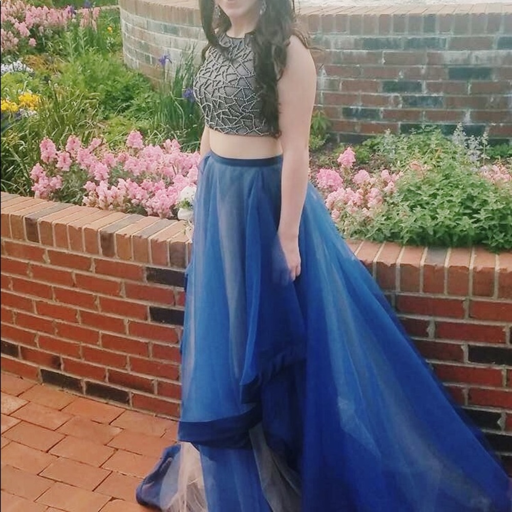 Navy Blue 2 piece prom dress